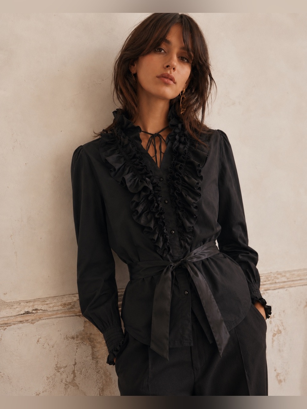 Chloé Black Cotton Button Front Blouse Size 6